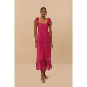 FARM Rio • Pink Daisy Embroidered Sleeveless Midi Dress